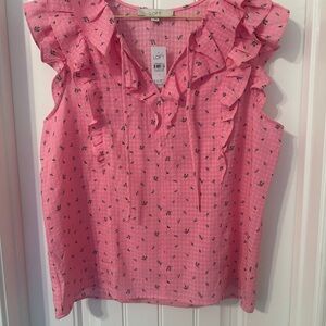LOFT Pink Ruffle Sleeveless Top